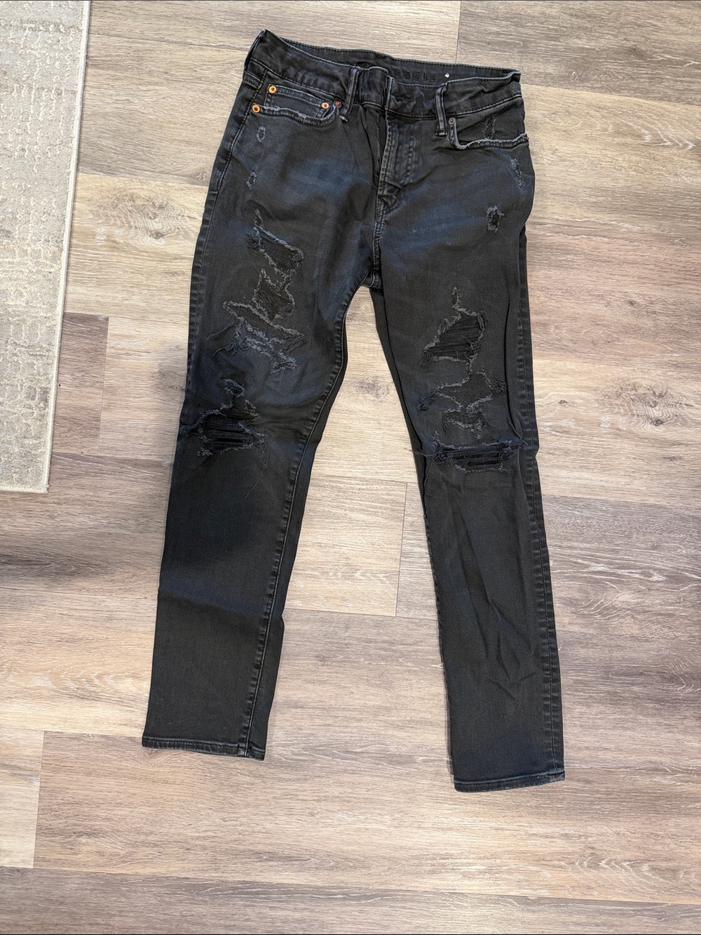 American Eagle Outfitters Black Distressed Slim Straight Jeans